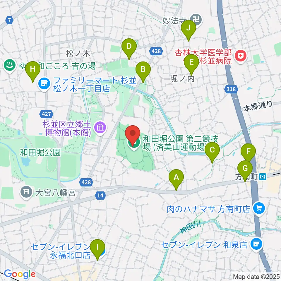 和田堀公園第二競技場周辺のカフェ一覧地図