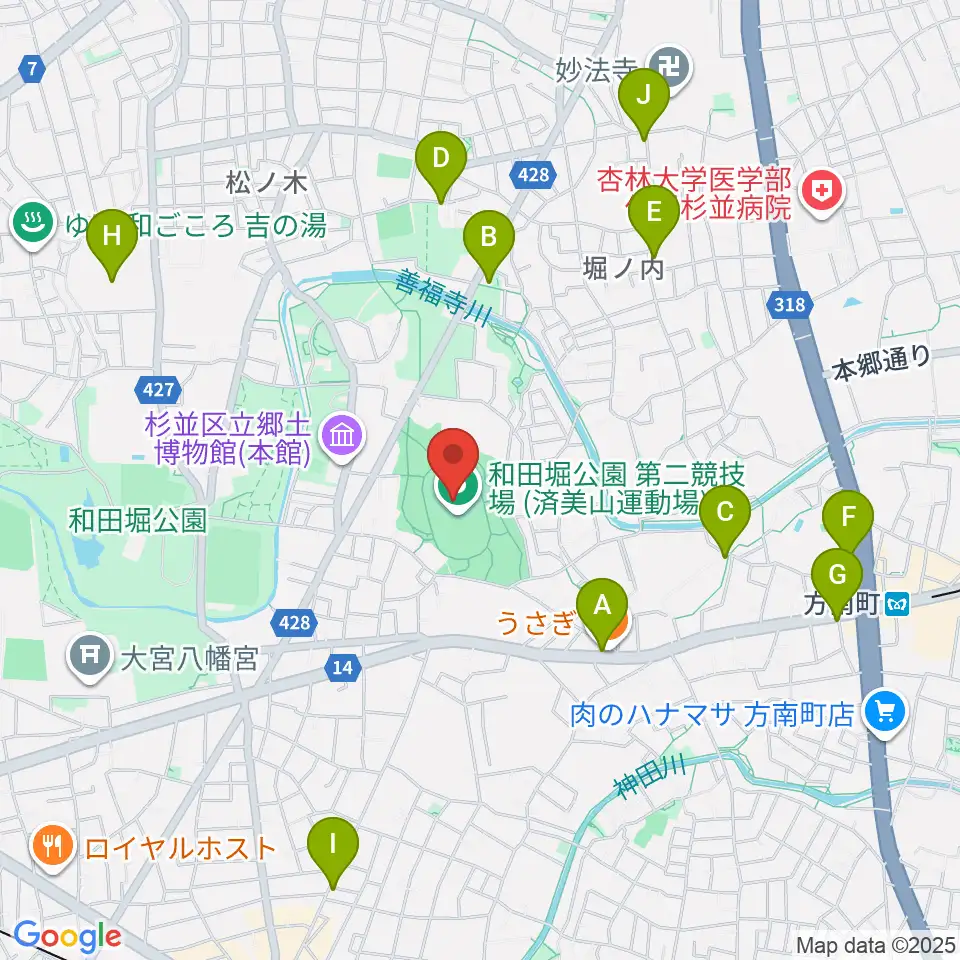 和田堀公園第二競技場周辺のカフェ一覧地図