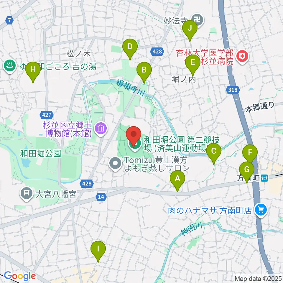 和田堀公園第二競技場周辺のカフェ一覧地図