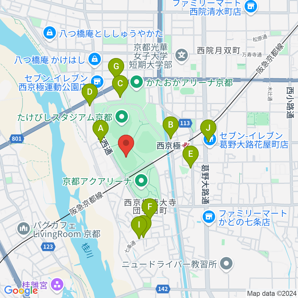 東寺ハウジングフィールド西京極周辺のカフェ一覧地図