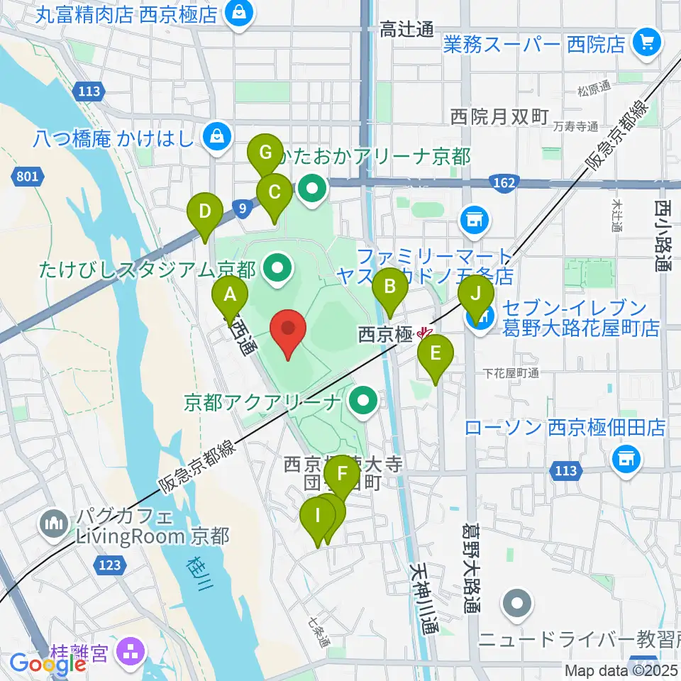東寺ハウジングフィールド西京極周辺のカフェ一覧地図