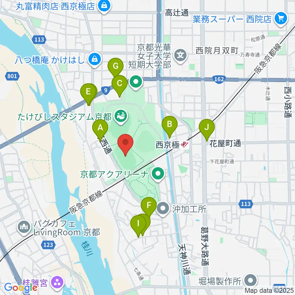 東寺ハウジングフィールド西京極周辺のカフェ一覧地図