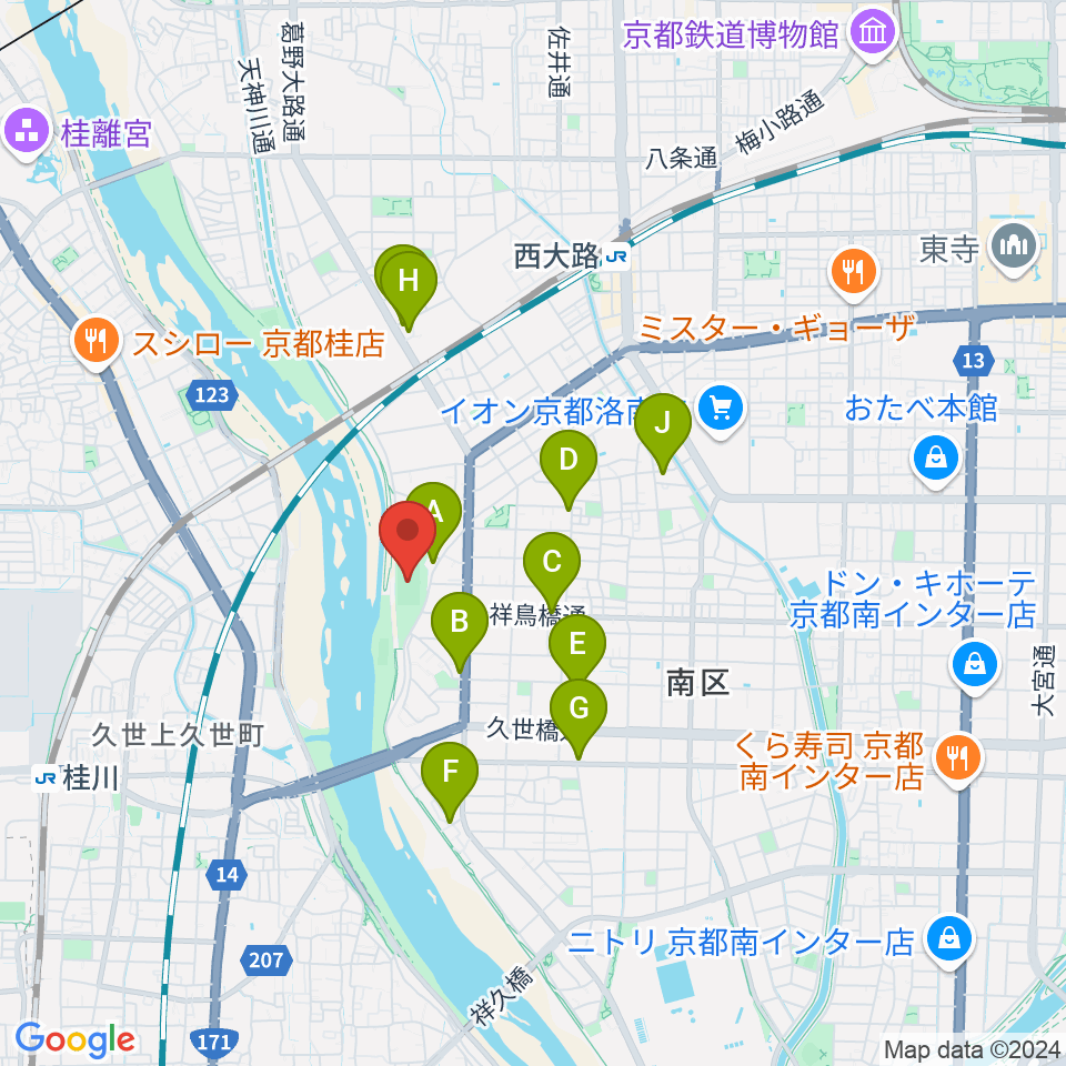 SBSロジコム吉祥院公園球技場周辺のカフェ一覧地図