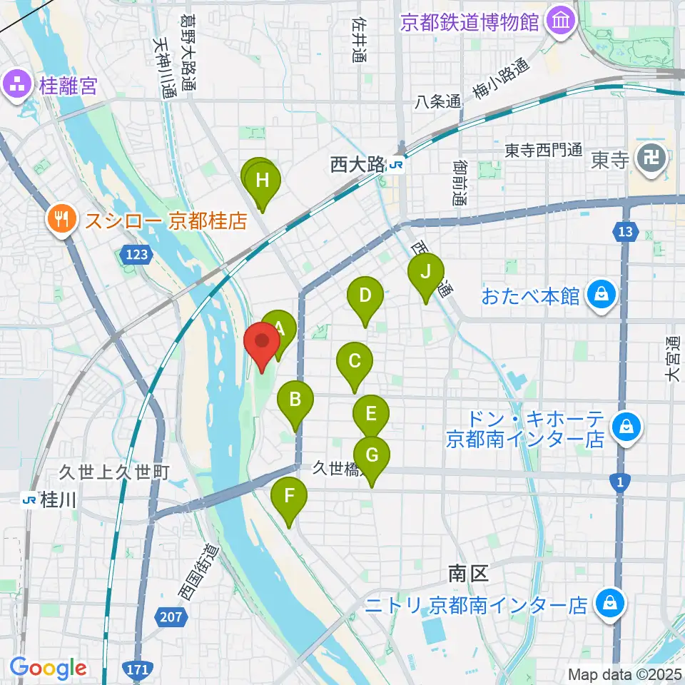 SBSロジコム吉祥院公園球技場周辺のカフェ一覧地図