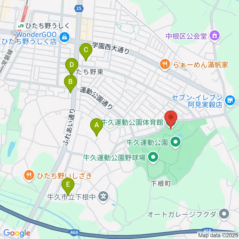 牛久運動公園体育館周辺のカフェ一覧地図