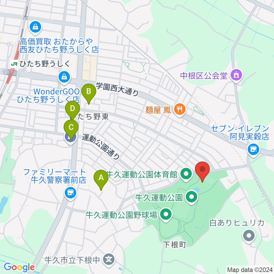 牛久運動公園武道館周辺のカフェ一覧地図