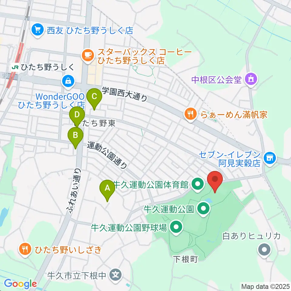 牛久運動公園武道館周辺のカフェ一覧地図
