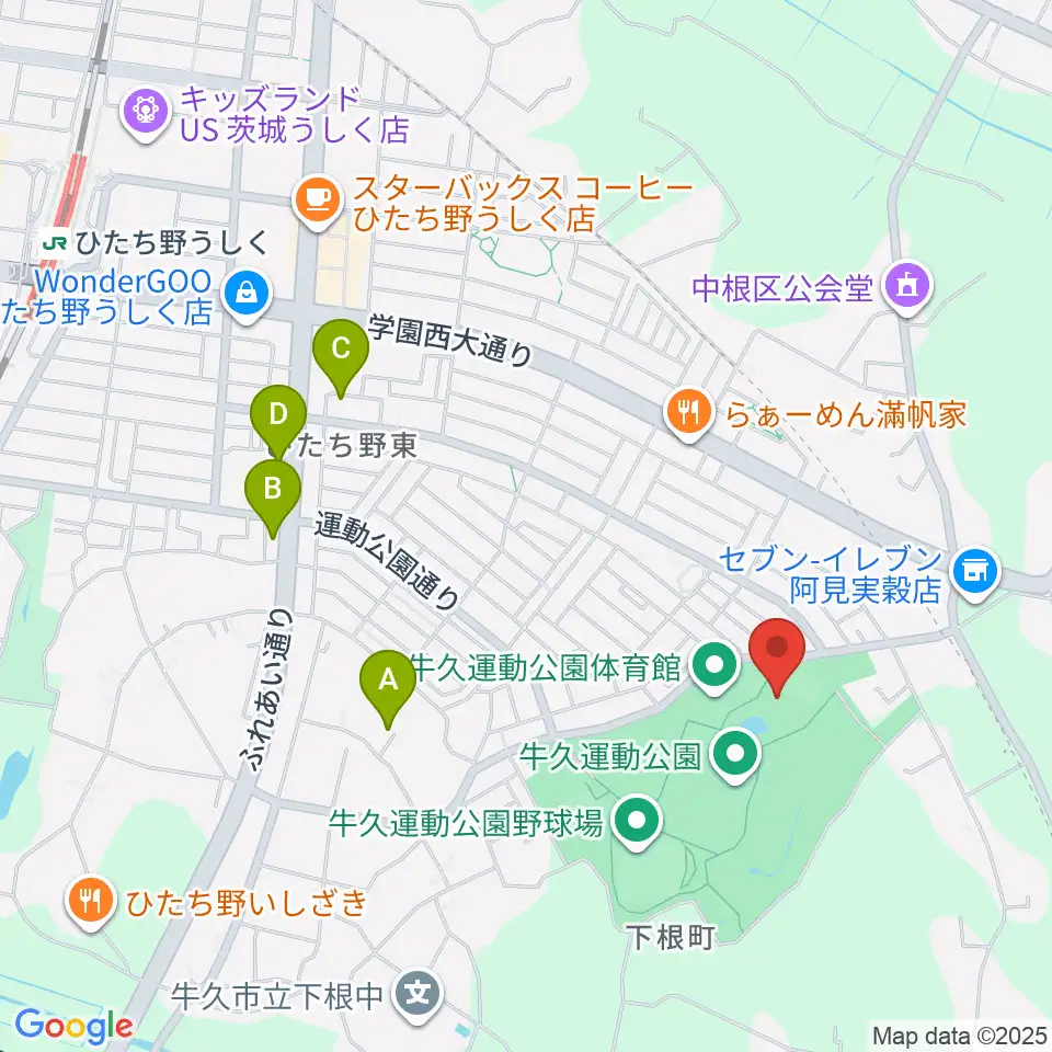 牛久運動公園武道館周辺のカフェ一覧地図