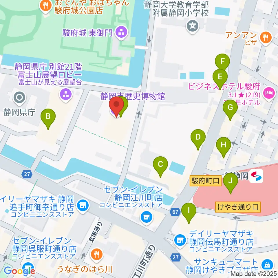 静岡市歴史博物館周辺のカフェ一覧地図