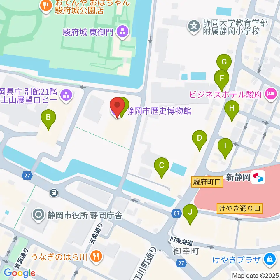 静岡市歴史博物館周辺のカフェ一覧地図