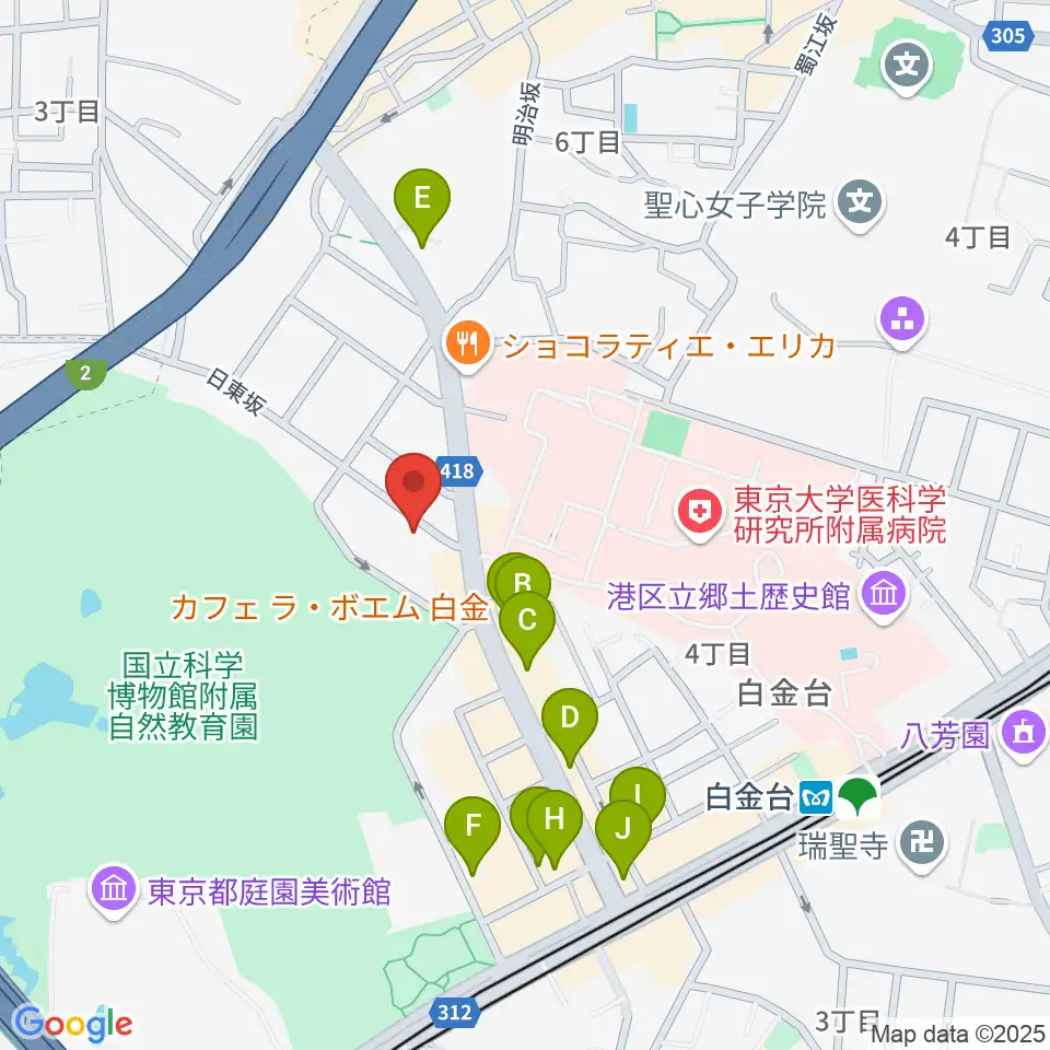 松岡美術館周辺のカフェ一覧地図