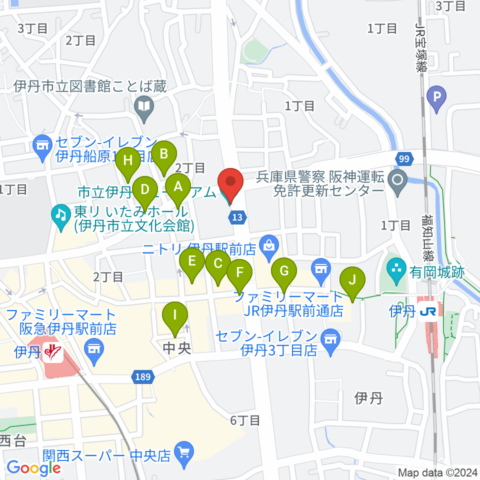 市立伊丹ミュージアム周辺のカフェ一覧地図