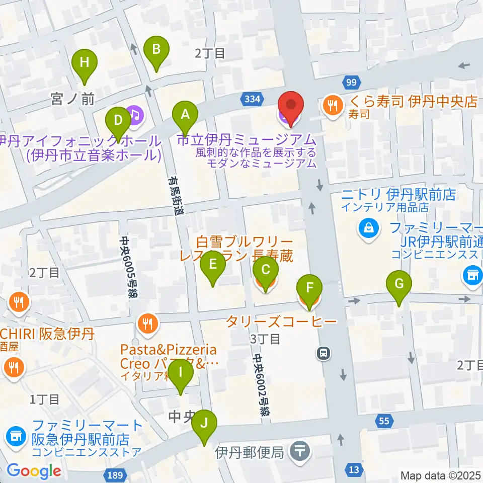 市立伊丹ミュージアム周辺のカフェ一覧地図