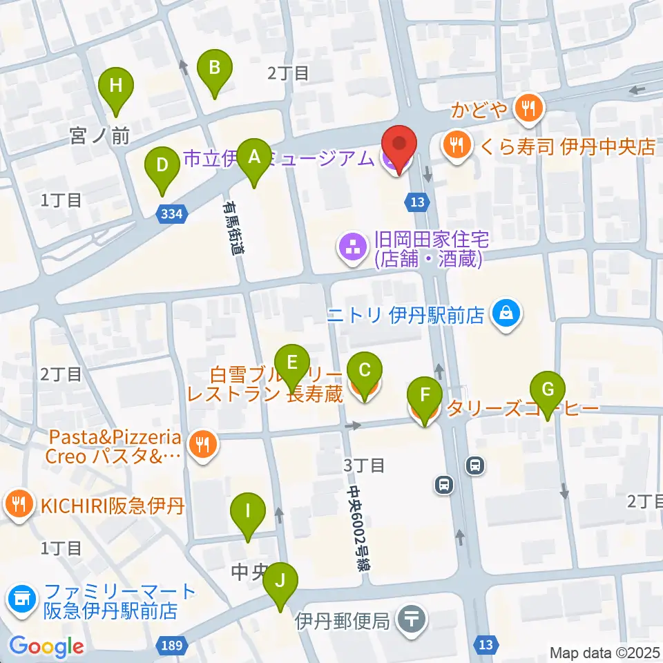 市立伊丹ミュージアム周辺のカフェ一覧地図