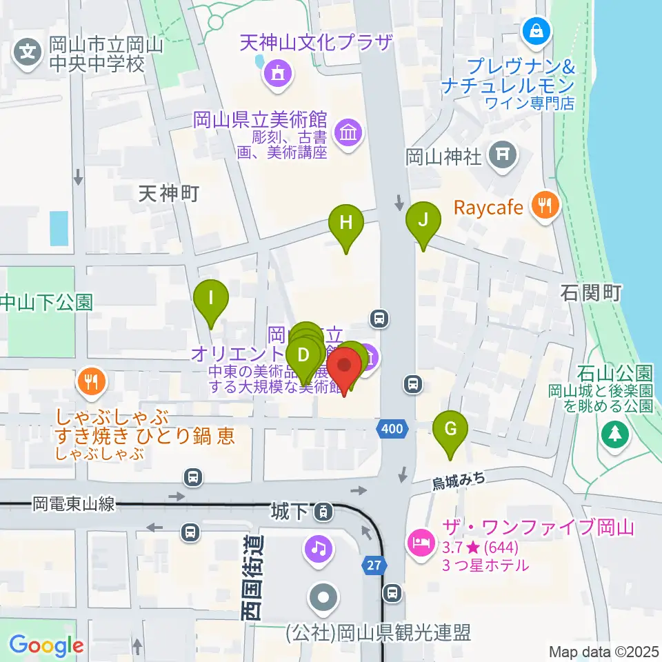 岡山市立オリエント美術館周辺のカフェ一覧地図