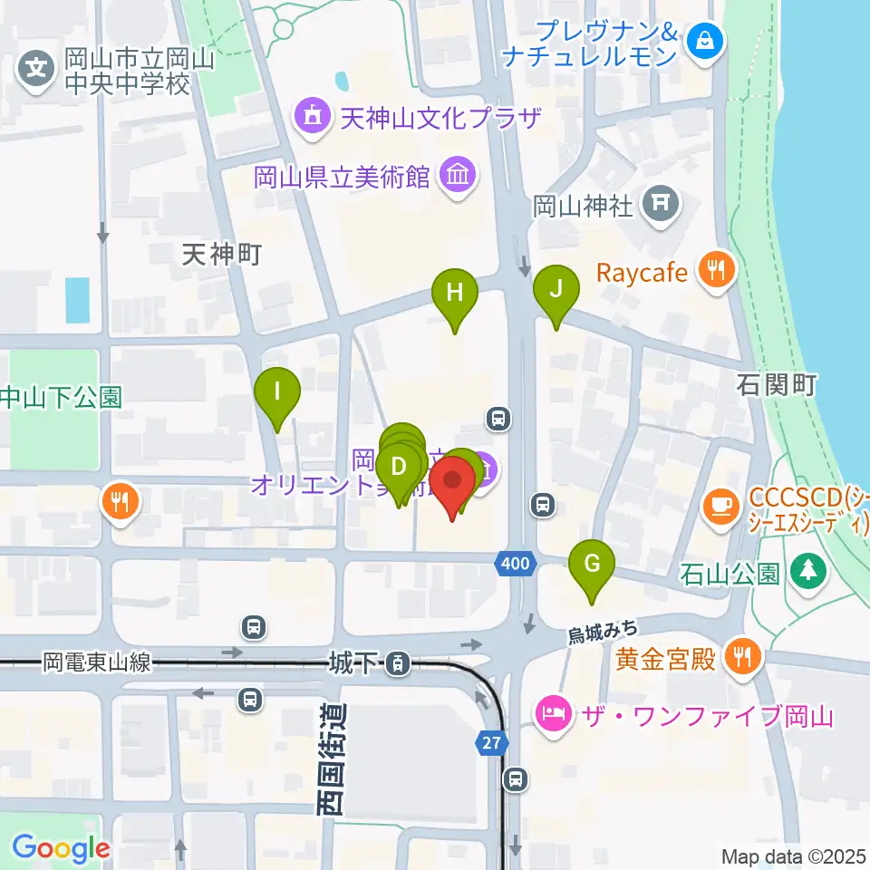 岡山市立オリエント美術館周辺のカフェ一覧地図