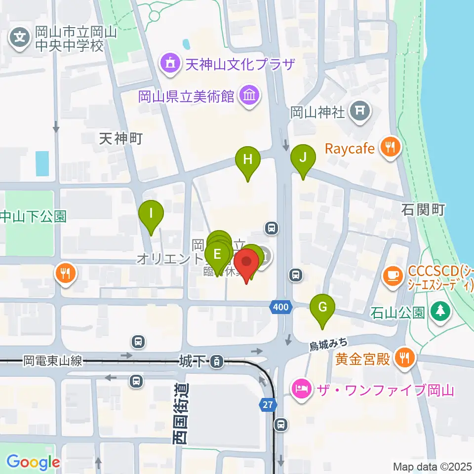 岡山市立オリエント美術館周辺のカフェ一覧地図