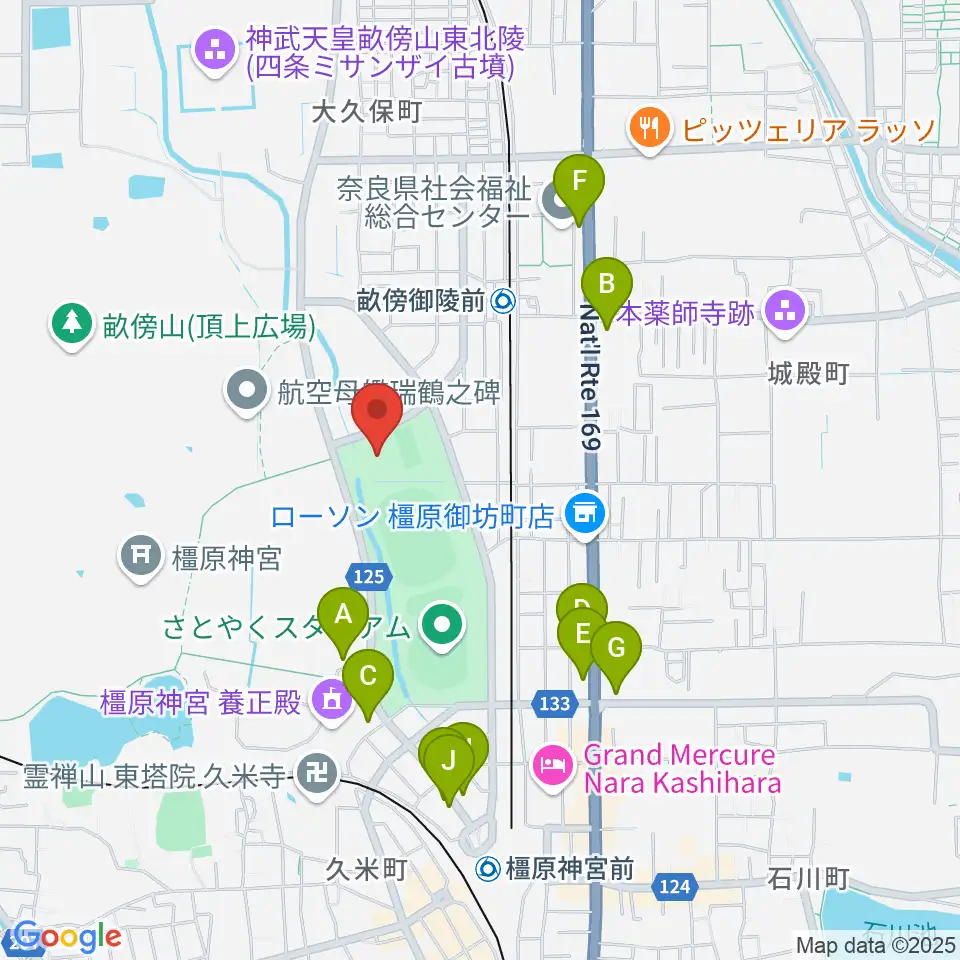 ジェイテクトアリーナ奈良周辺のカフェ一覧地図