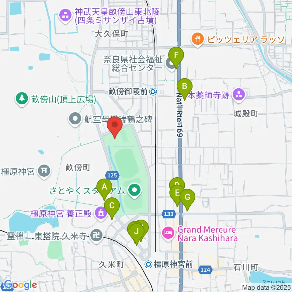 ジェイテクトアリーナ奈良周辺のカフェ一覧地図