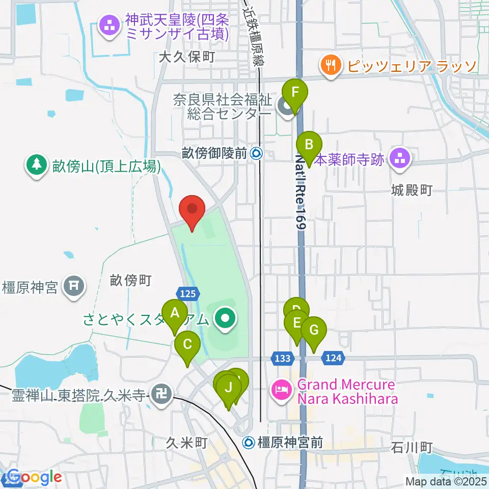 ジェイテクトアリーナ奈良周辺のカフェ一覧地図
