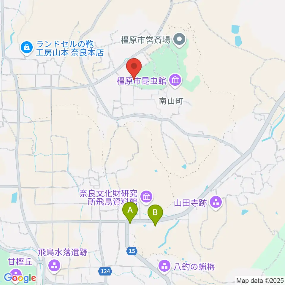橿原市香久山体育館周辺のカフェ一覧地図