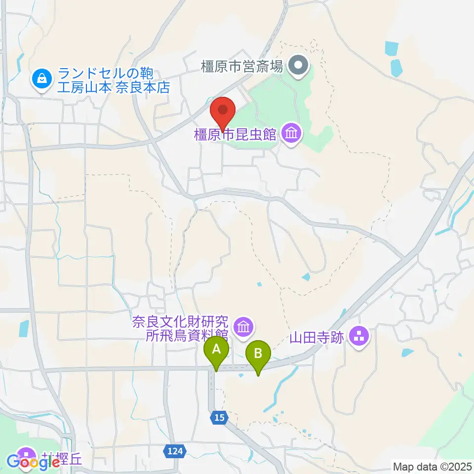 橿原市香久山体育館周辺のカフェ一覧地図