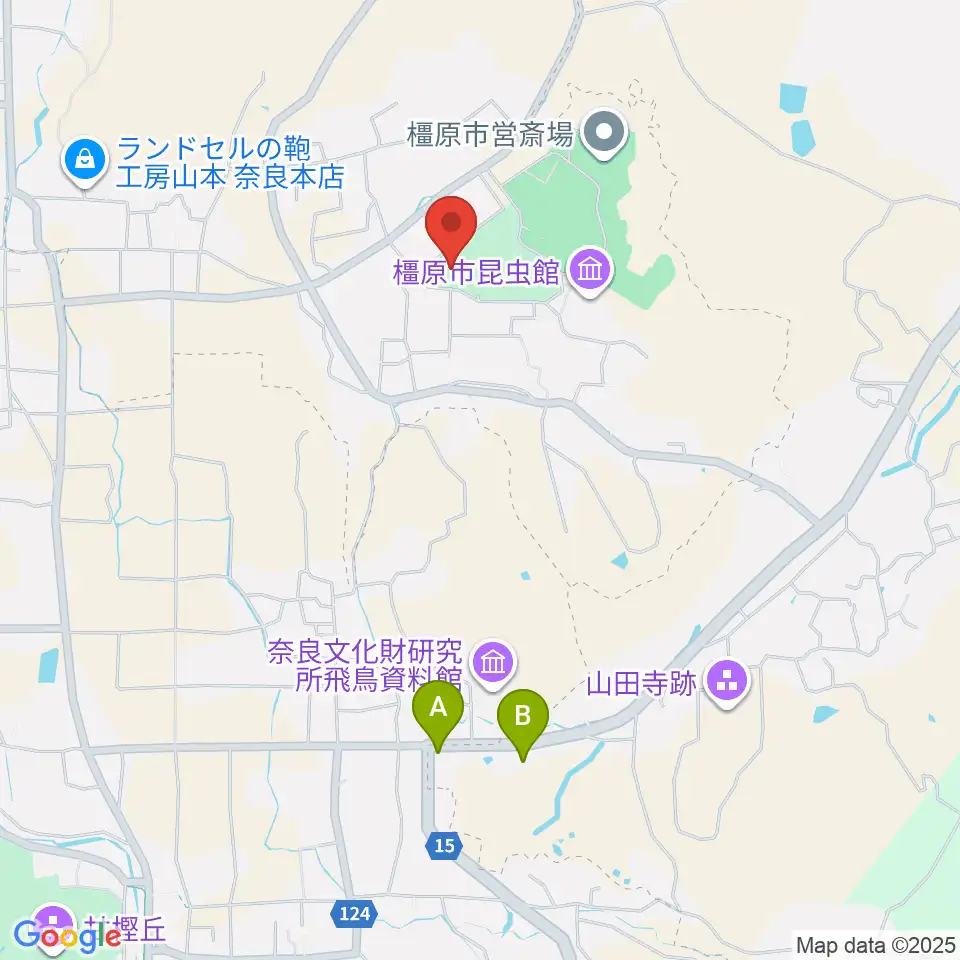 橿原市香久山体育館周辺のカフェ一覧地図