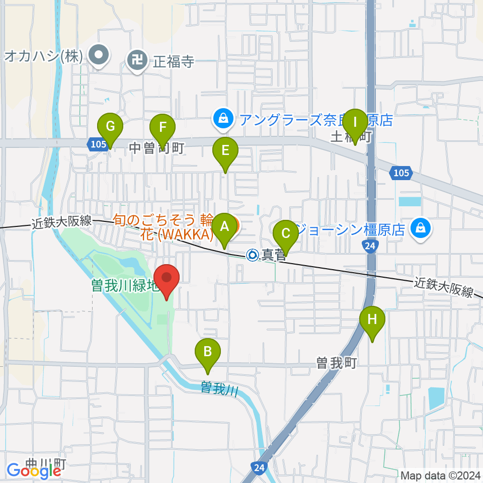 曽我川緑地体育館周辺のカフェ一覧地図