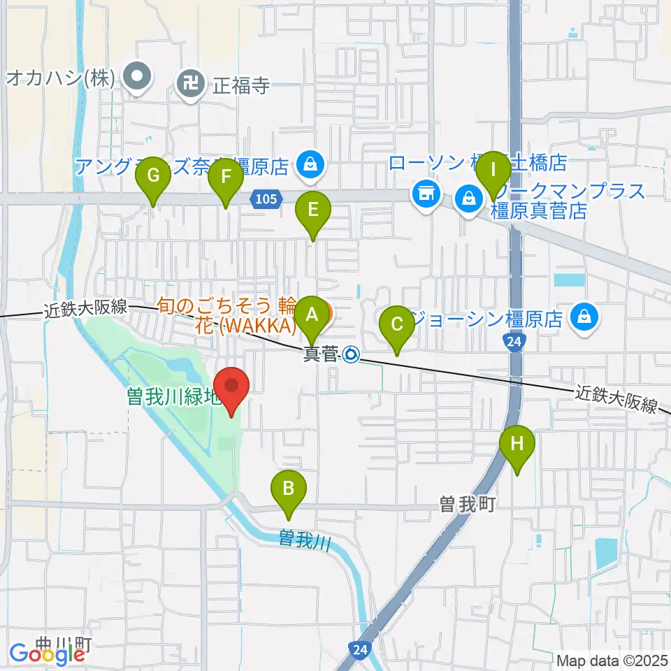 曽我川緑地体育館周辺のカフェ一覧地図
