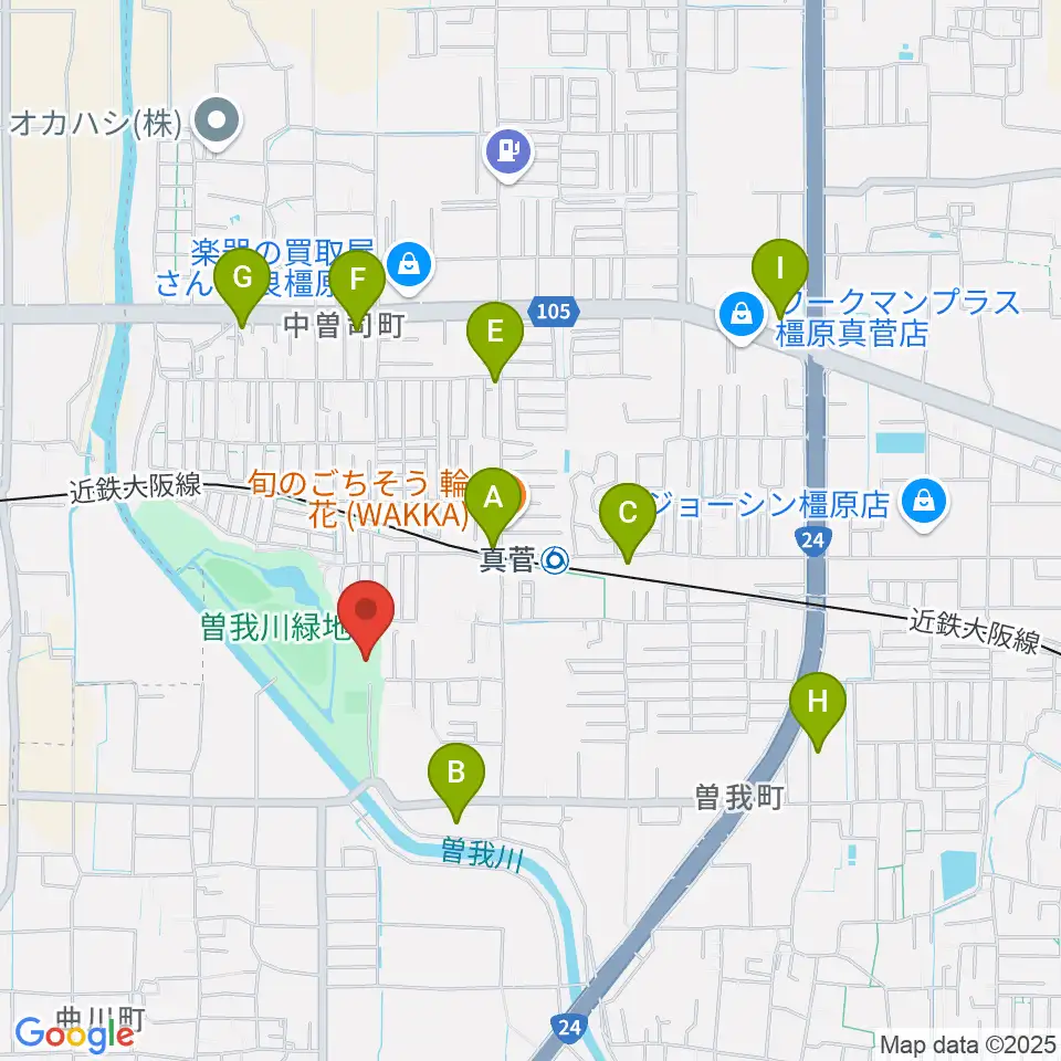曽我川緑地体育館周辺のカフェ一覧地図