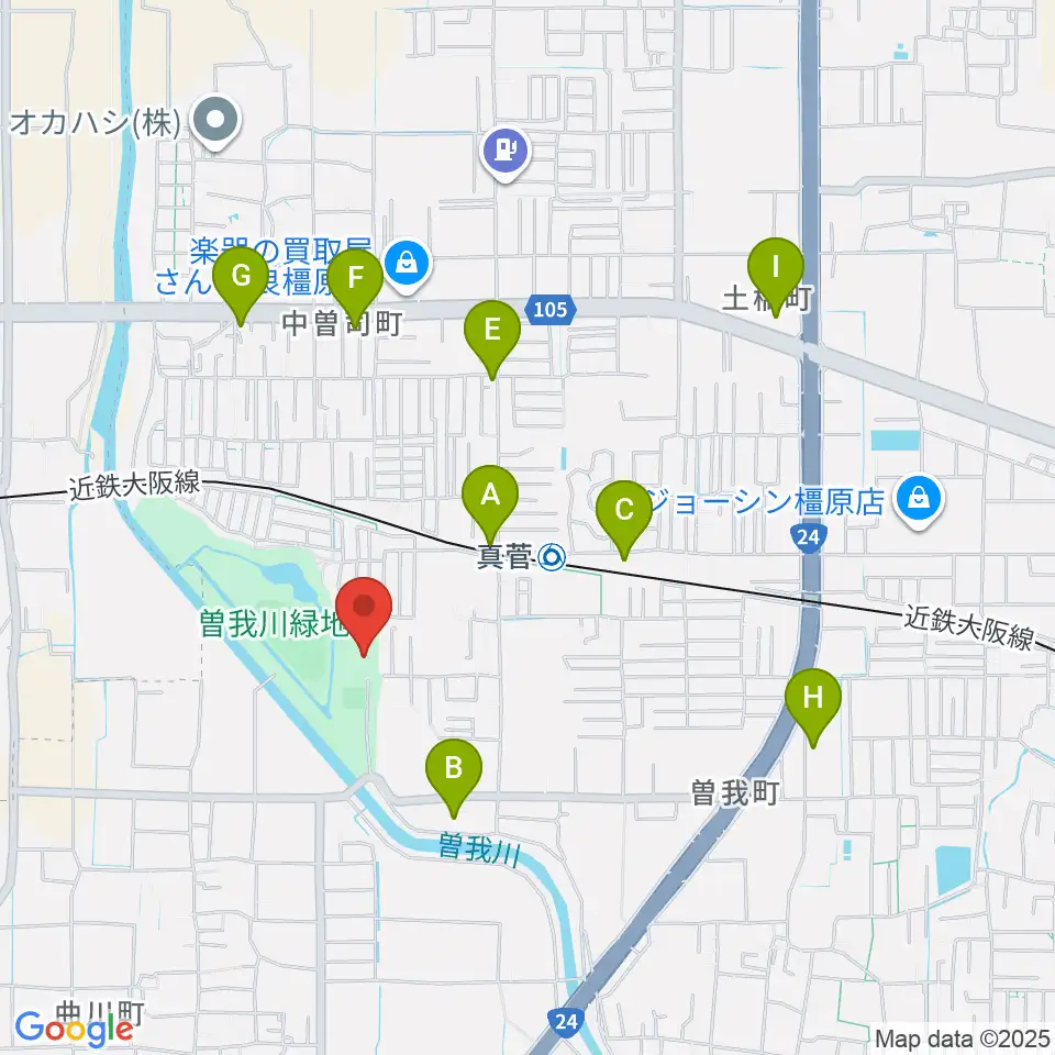 曽我川緑地体育館周辺のカフェ一覧地図