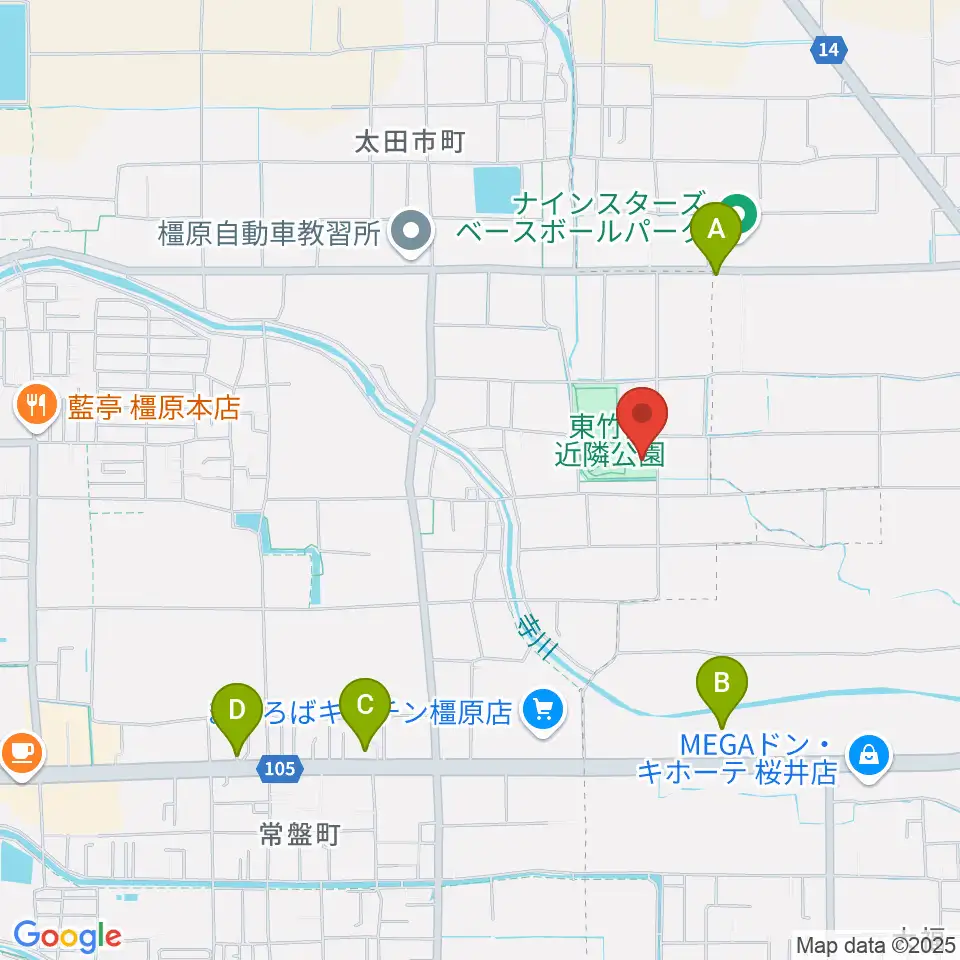 橿原市ひがしたけだドーム周辺のカフェ一覧地図