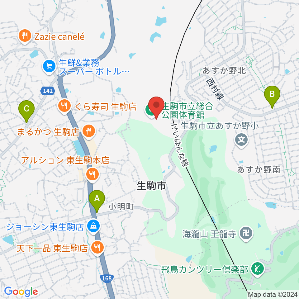 生駒市体育協会総合S.C.体育館周辺のカフェ一覧地図