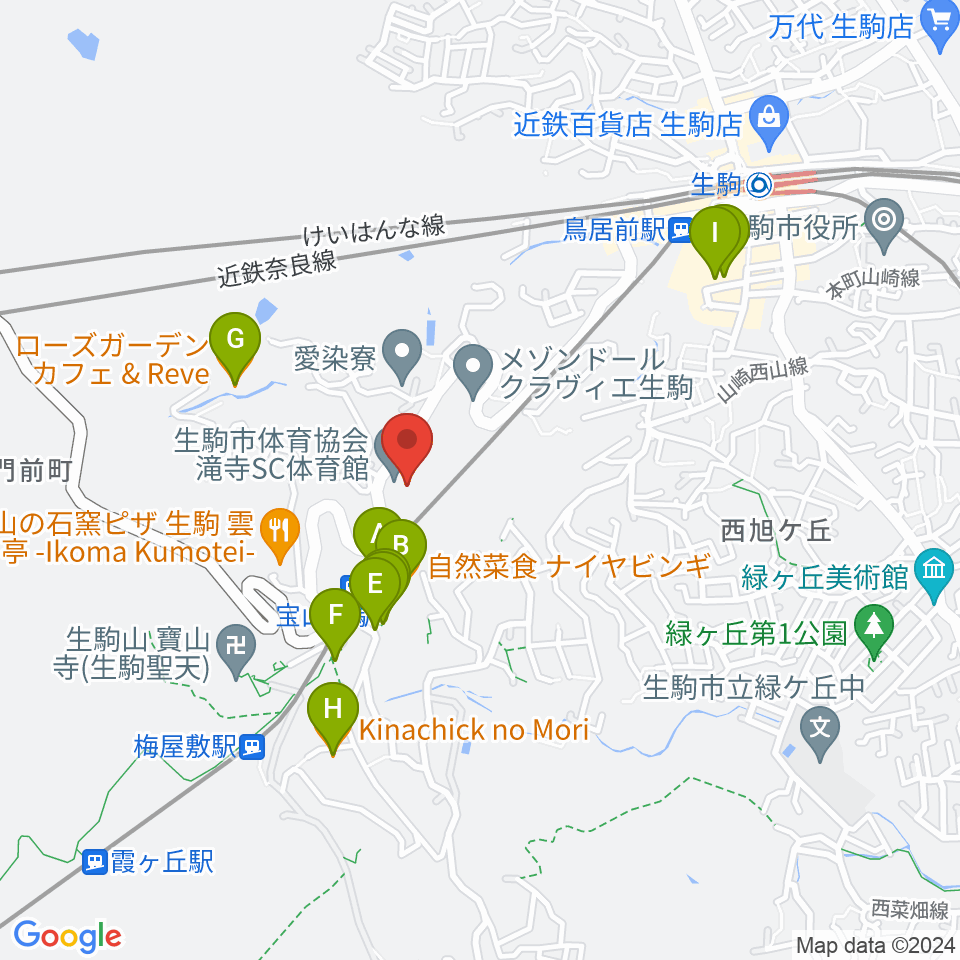 生駒市体育協会滝寺S.C.体育館周辺のカフェ一覧地図