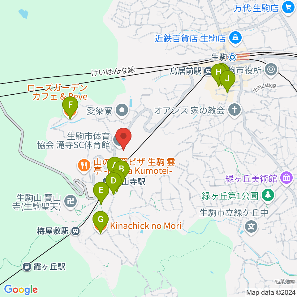 生駒市体育協会滝寺S.C.体育館周辺のカフェ一覧地図