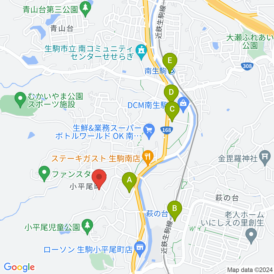 生駒市立小平尾南体育館周辺のカフェ一覧地図
