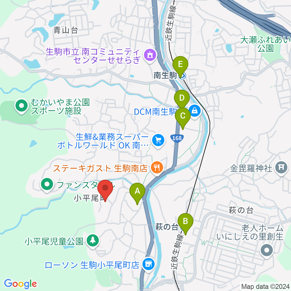 生駒市立小平尾南体育館周辺のカフェ一覧地図