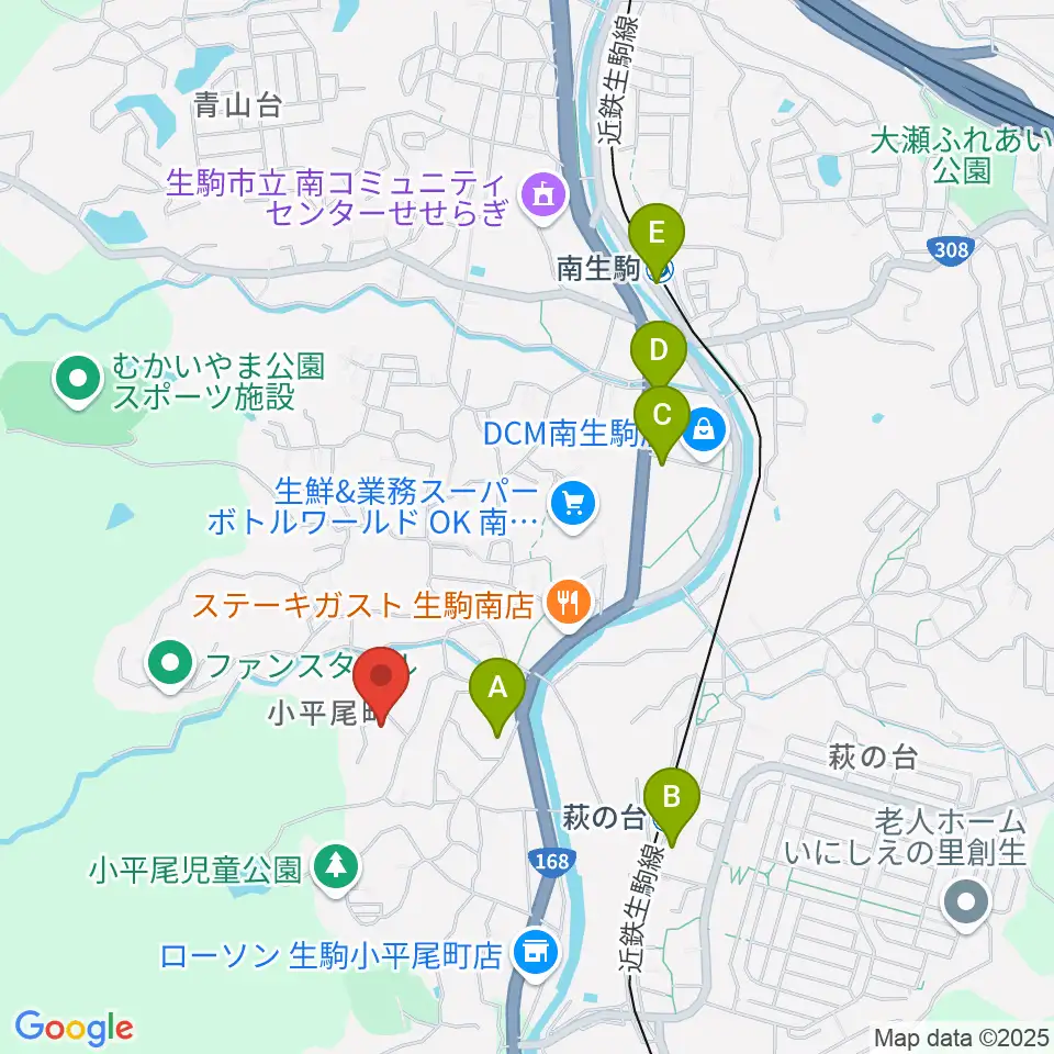 生駒市立小平尾南体育館周辺のカフェ一覧地図