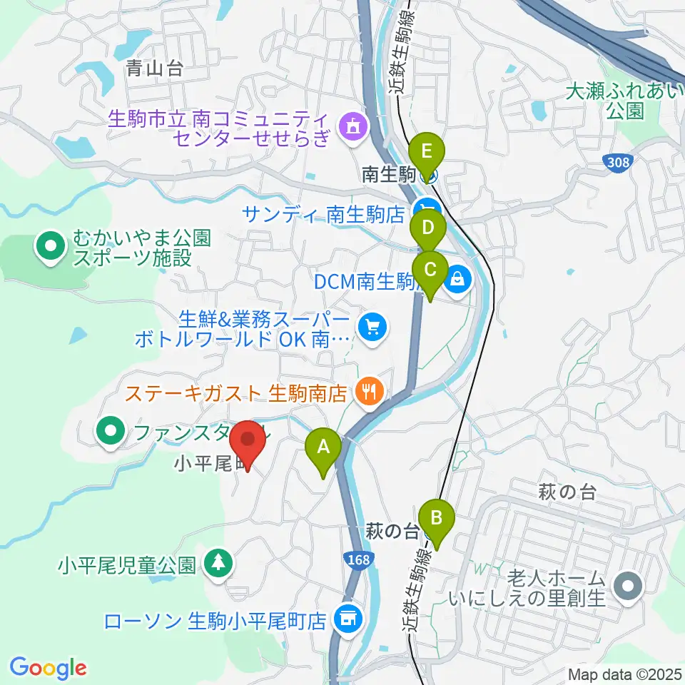 生駒市立小平尾南体育館周辺のカフェ一覧地図