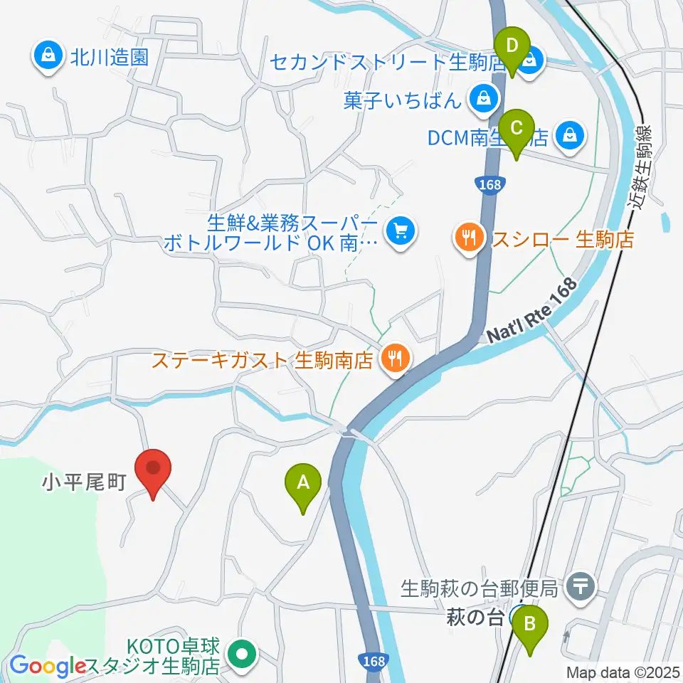 生駒市立小平尾南体育館周辺のカフェ一覧地図