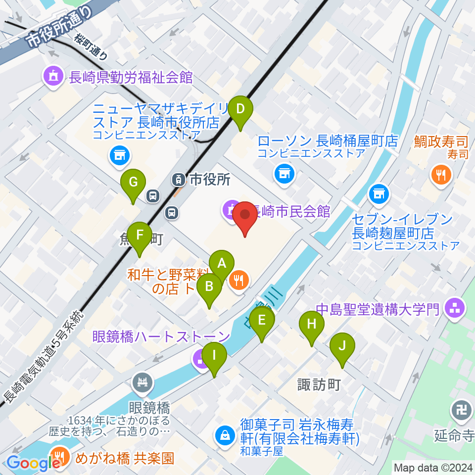 長崎市民体育館 周辺のカフェ一覧地図