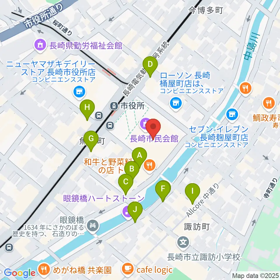 長崎市民体育館 周辺のカフェ一覧地図