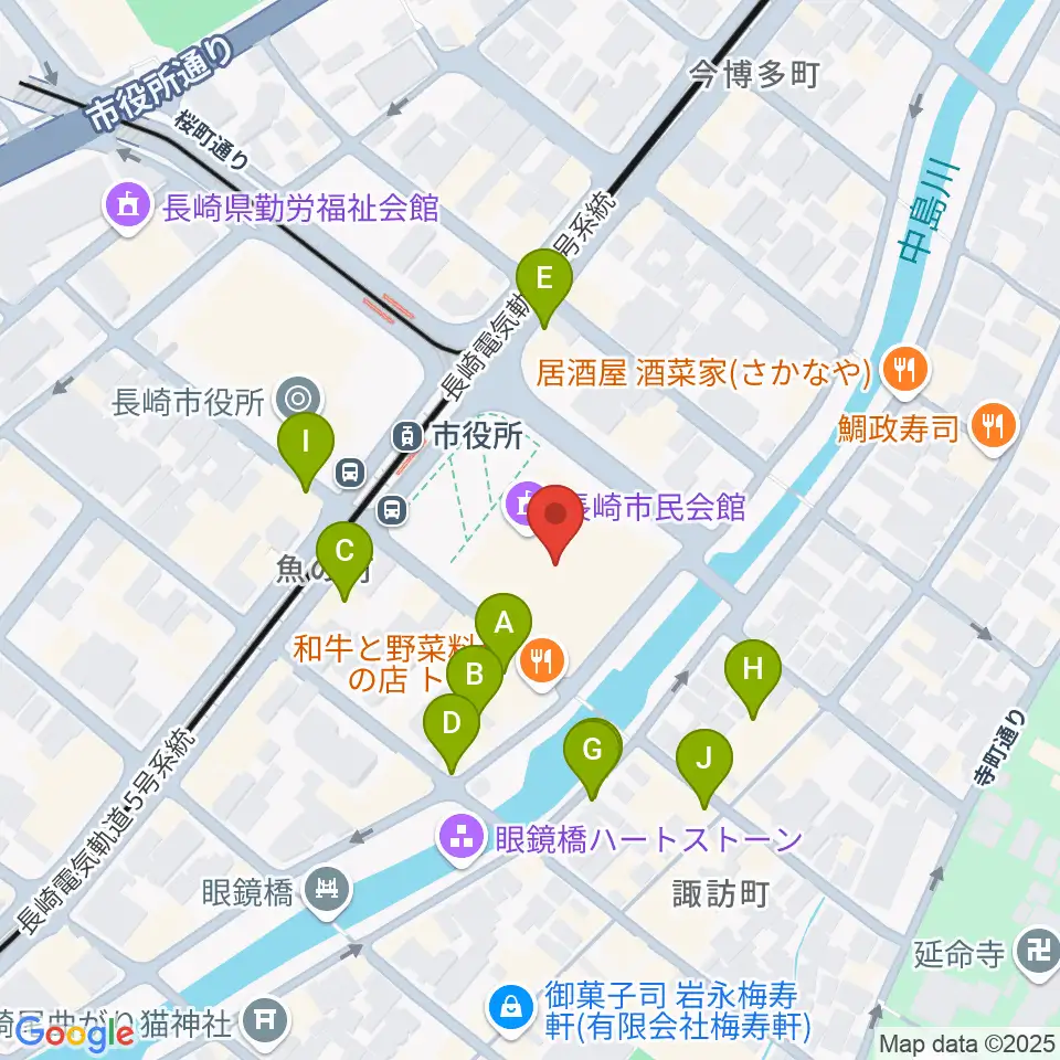 長崎市民体育館 周辺のカフェ一覧地図