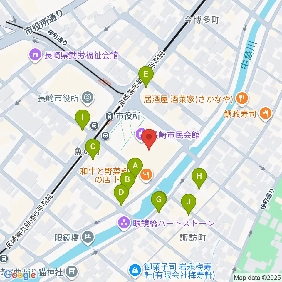 長崎市民体育館 周辺のカフェ一覧地図