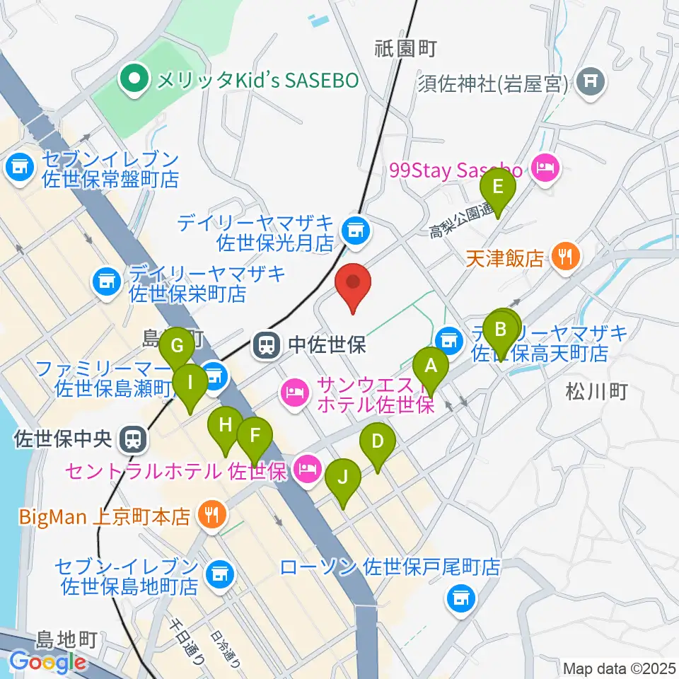 佐世保市体育文化館周辺のカフェ一覧地図