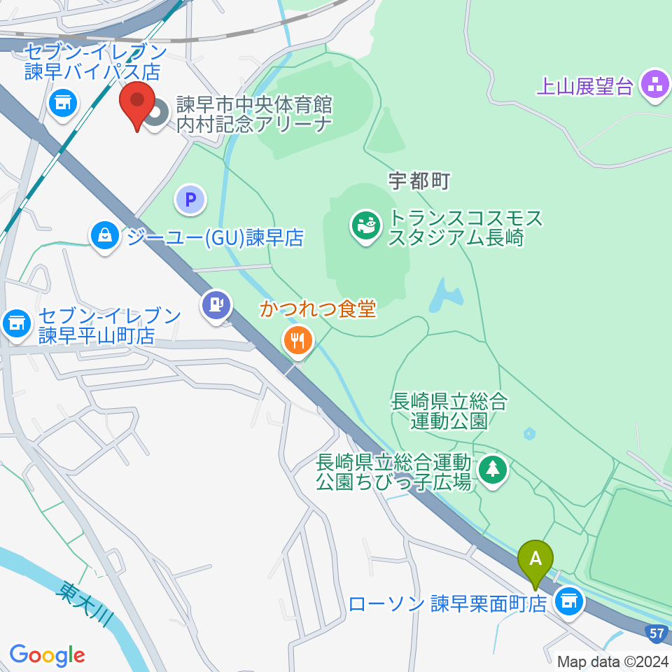 諫早市中央体育館・内村記念アリーナ周辺のカフェ一覧地図