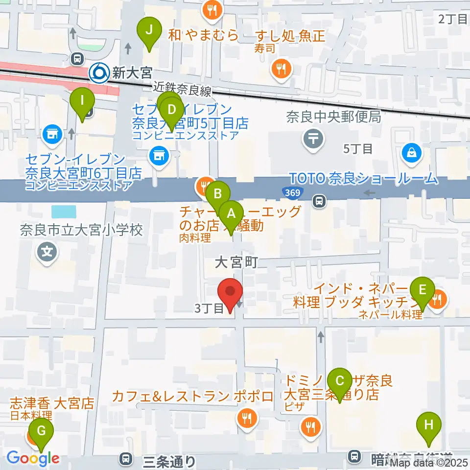 Eフラット音楽スタジオ周辺のカフェ一覧地図