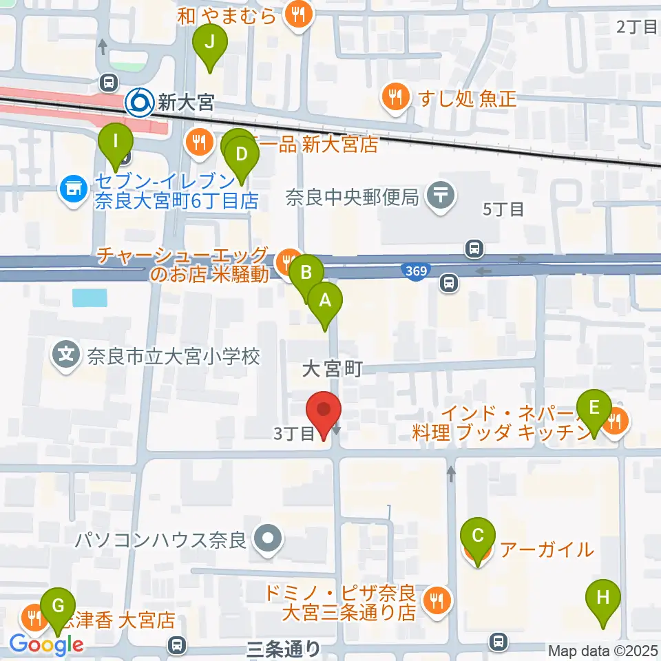 Eフラット音楽スタジオ周辺のカフェ一覧地図