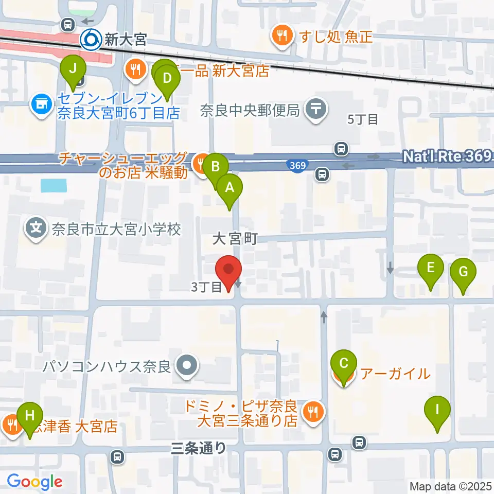 Eフラット音楽スタジオ周辺のカフェ一覧地図