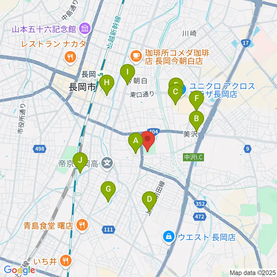 長岡市市民体育館周辺のカフェ一覧地図